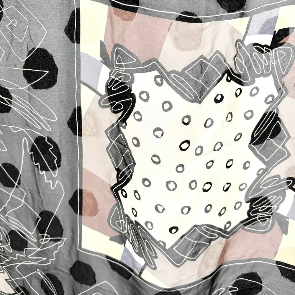 Vintage 90s Hiroko Kapp Black & Beige Abstract Geometric 100% Silk Scarf